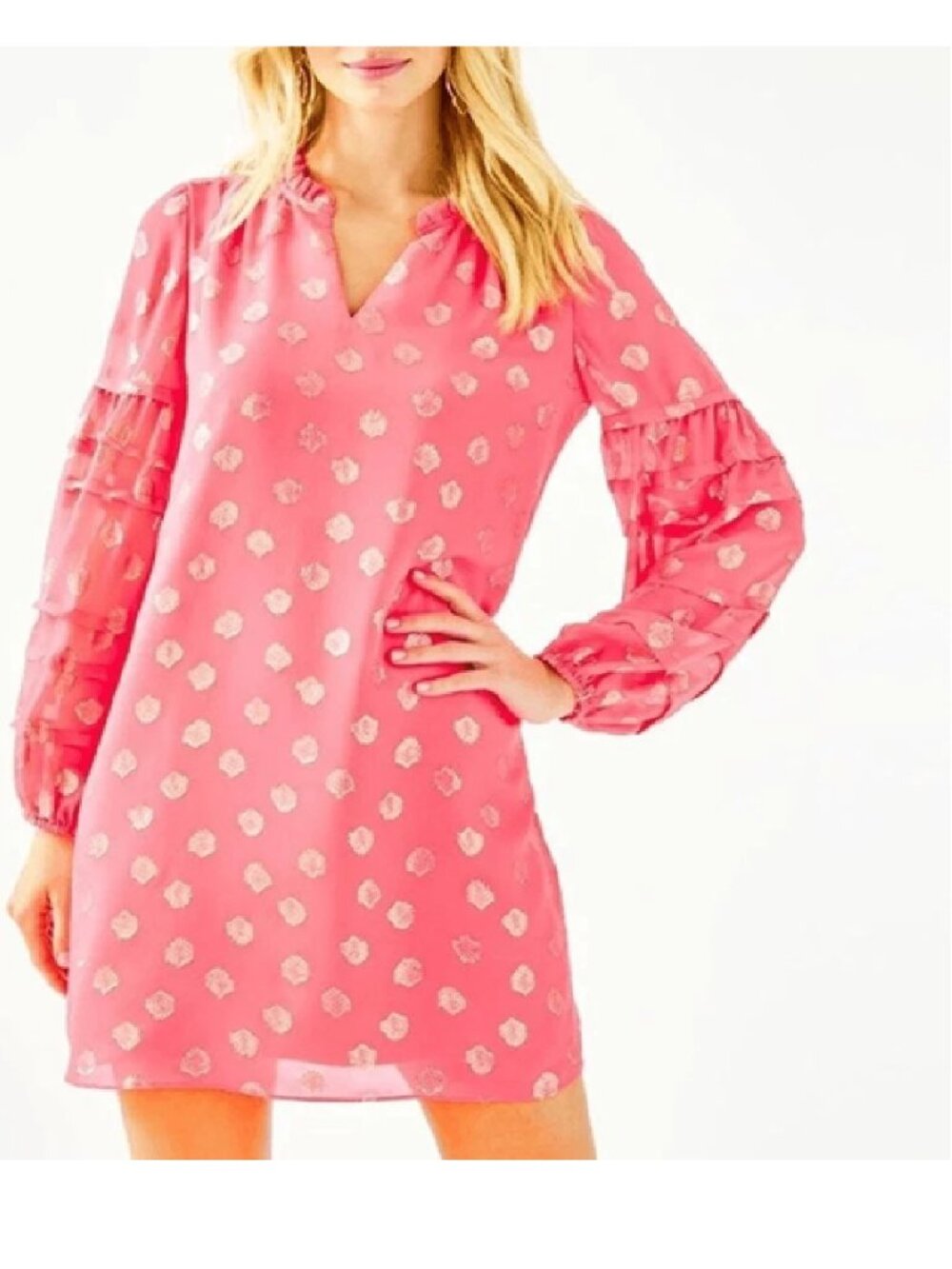 Lilly Pulitzer Giana Silk Dress In Coral Spritz Seagrass Metallic, Size 8, NWT - Picture 2 of 5
